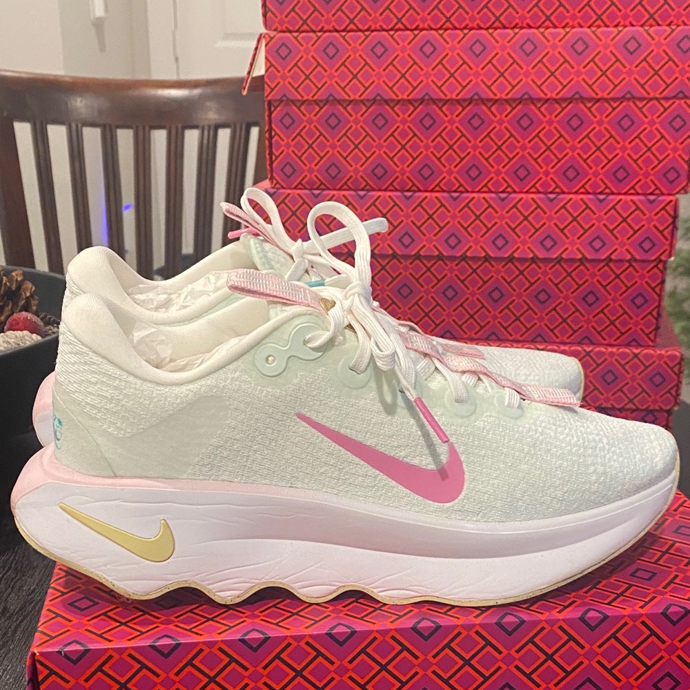 White/Pastel Green and Pink Athletic Sneakers - Picture 4 of 7